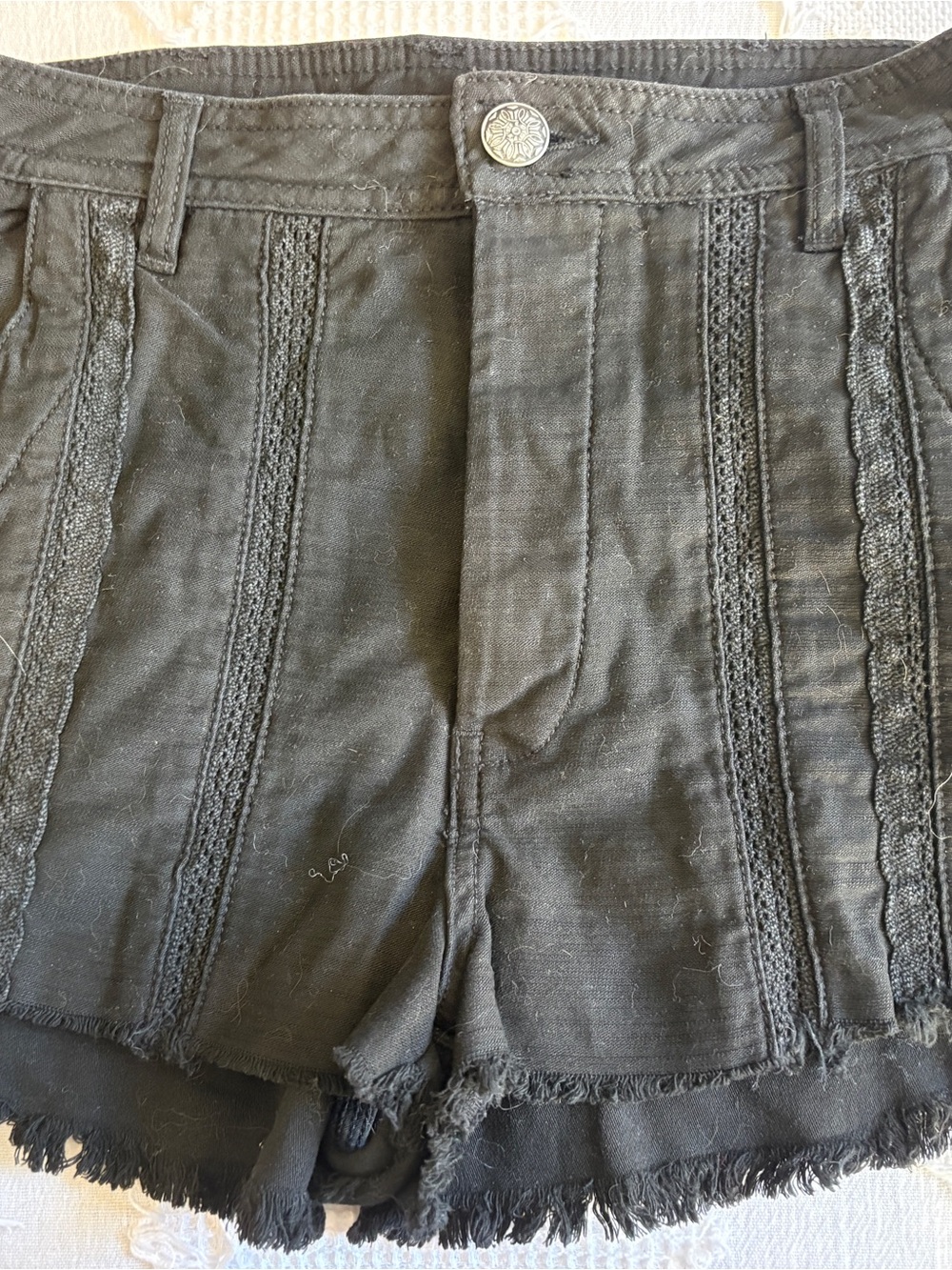 Free People Black Frayed Hem Jean Shorts